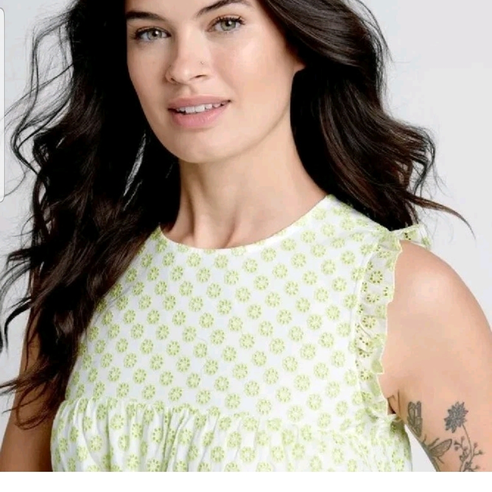 Modcloth Light Green Floral Ruffle Yoke Camisole